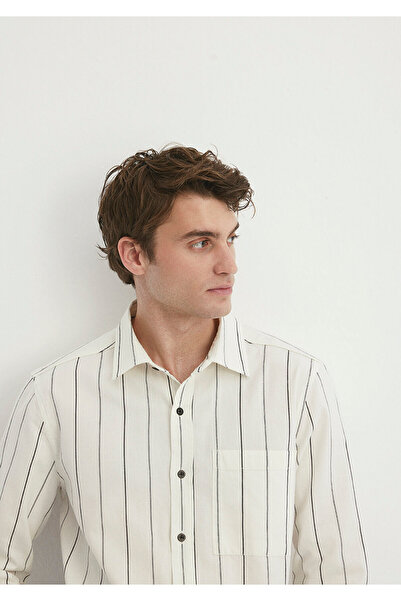 Mavi Çizgili Bej Gömlek Slim Fit / Dar Kesim 0211296-900