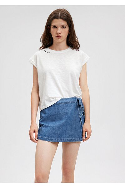 Mavi Tricou alb brodat - Croială lejeră, Croială relaxată1612317-70057