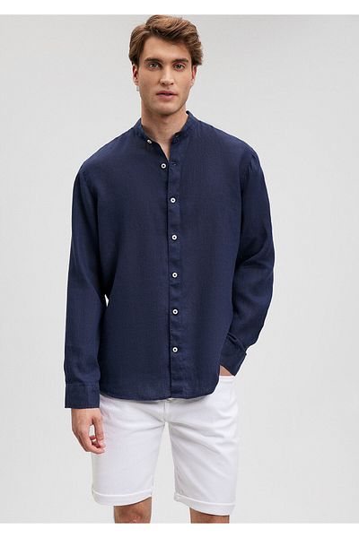 Mavi Λινό πουκάμισο - Navy Blue, κανονική εφαρμογή,0210827-84371