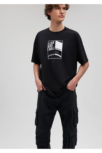 Mavi Τυπωμένο μαύρο T-Shirt Oversize / Wide Cut0612112-900