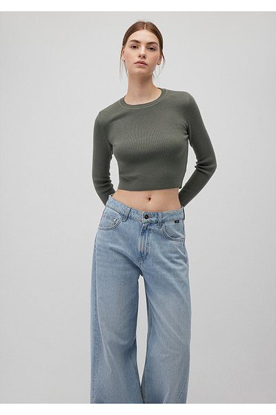 Mavi Khaki Crop Crew Neck Sweater - Short Cut 1710474 -70123
