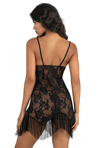 PRIMODA Cămașă de noapte neagră scurtă din tul 4248