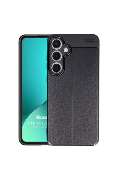 Microsonic Samsung Galaxy S24 FE Kılıf Deri Dokulu Silikon Siyah