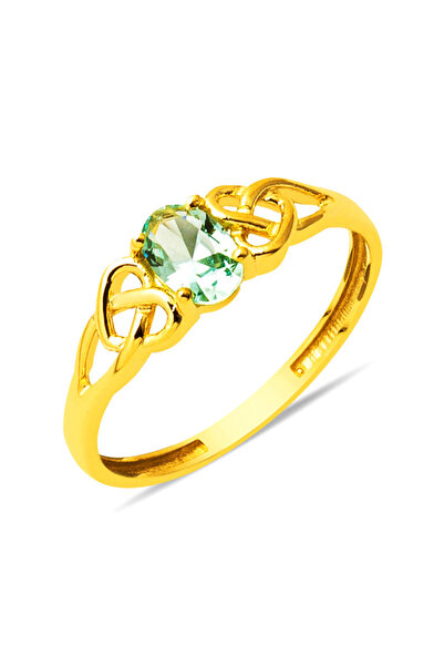 Bilezikci Kalp Tasarım Yeşim Taşlı 22 Ayar Yüzük Altın