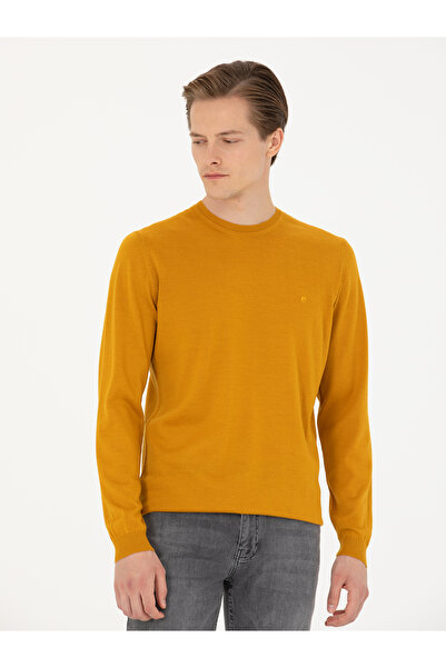 Cacharel Sarı Slim Fit Bisiklet Yaka Triko Kazak 50270174-VR044