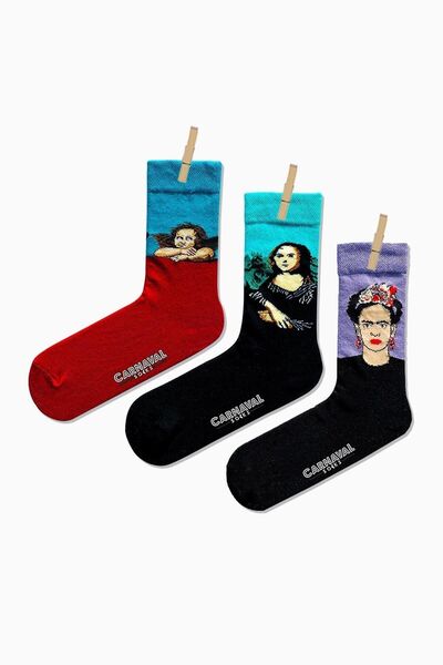 CARNAVAL SOCKS 3'lü Tablo Desenli Renkli Çorap