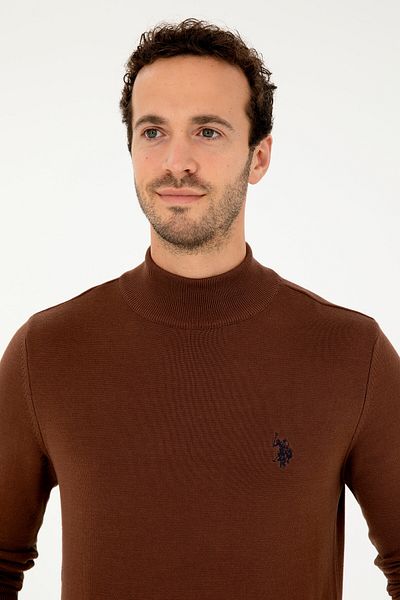 U.S. Polo Assn. Men's Slim Fit Half Throat Brown Basic Sweater 50293499 -Vr029