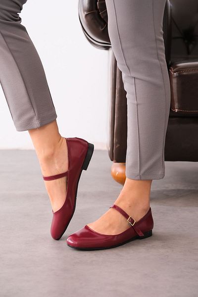 MODAADAM Pantofi de balet Coco de damă - Roșu Claret - Piele Lacuită