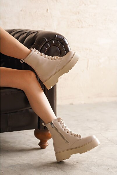 MODAADAM Women's Martin Thick Sole Matte Leather Tan Boots - Tan