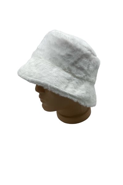 GONCA ŞAPKA Luxury White Bucket Plush Bucket Hat