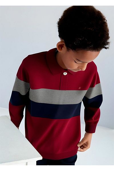 MAYORAL Tricou cu mânecă lungă cu gât polo pentru băiat roșu Claret 7101