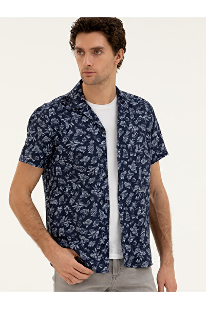 Cacharel Lacivert Regular Fit Kısa Kollu Gömlek 50284428-VR033