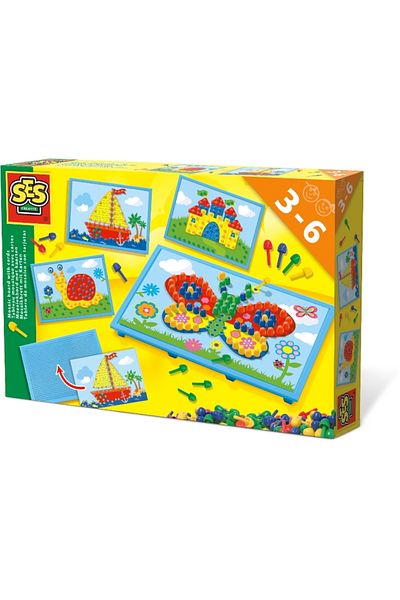 SES Creative Set de jucării creative cu mozaic - Jucărie cu tablă de mozaic și cărți