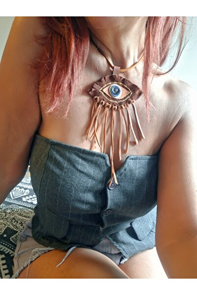 suuderi Kahverengi hakiki deri göz kolye