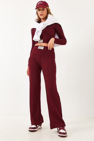 Bianco Lucci Women's Label Detailed Crop Knitted Top and Bottom Set 60251853