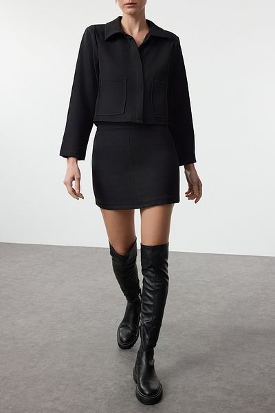 Edit by Trendyol Tweed Woven Black Jacket and Skirt Set - Tedaw25Au00013