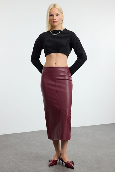Trendyol Collection Fusta creion burgundă cu talie înaltă - Detaliu cu fantă TWOAW25ET00090