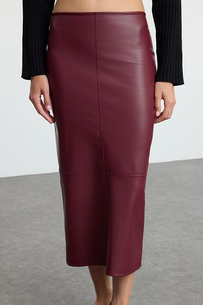 Trendyol Collection Fusta creion burgundă cu talie înaltă - Detaliu cu fantă TWOAW25ET00090