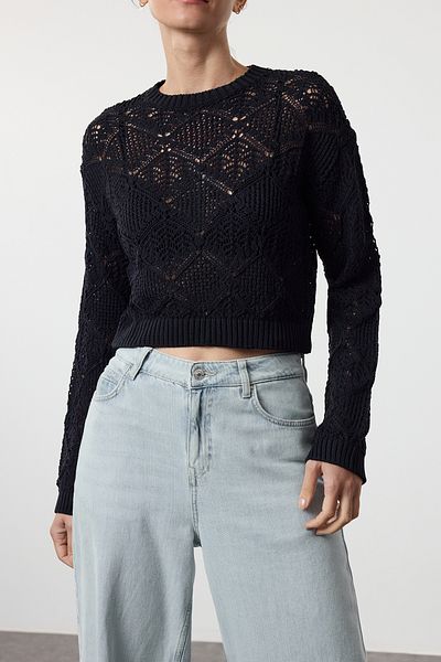 Edit by Trendyol Prolamovaný svetr Crew Neck Dark Navy Blue - Tedaw25Kz00027