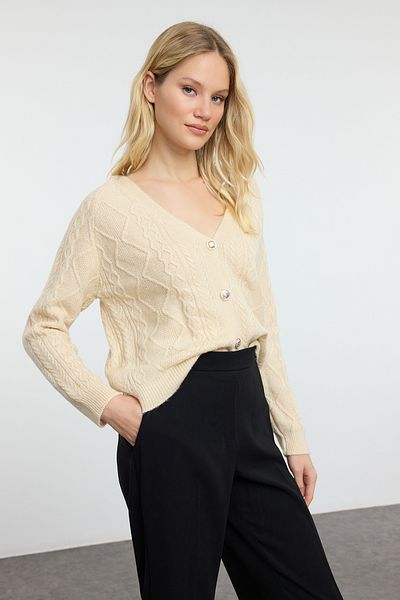 Trendyol Collection Wide Fit Glittered Stone Knitwear Cardigan - Twoaw25Hi00078