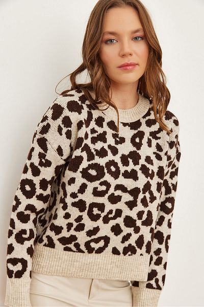 Olalook Pulover de damă din piatră de leopard cu textura moale și groasă KZK- 19000848