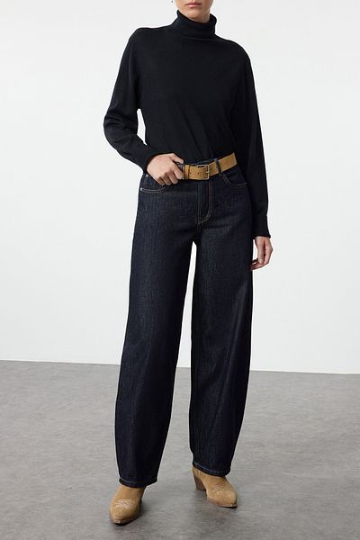 Edit by Trendyol High Waist NavY Barrel JEans - TEDAW25je00040