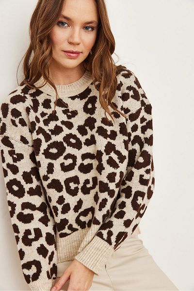 Olalook Pulover de damă din piatră de leopard cu textura moale și groasă KZK- 19000848