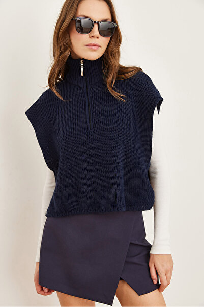 Olalook Жіночий темно-синій комір-стійка на блискавці з боковою стрічкою SVT00000037