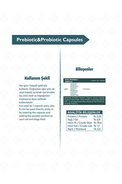 Benifital Kedi ve Köpekler İçin Probiyotik Kapsül Sindirim Sistemi Destekleyici Probiyotik & Prebiyotik