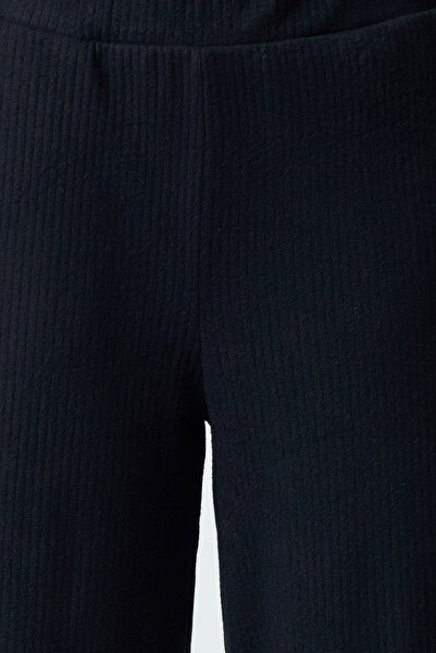 Trendyol Collection Námořnická modrá Široká noha/Uvolněný střih Žebrované pletené tepláky Kalhoty TWOAW23EA00065