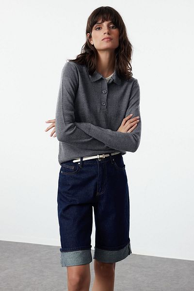 Trendyol Collection Polo Neck Anthracite Knitwear Sweater - Twoaw25Kz00025