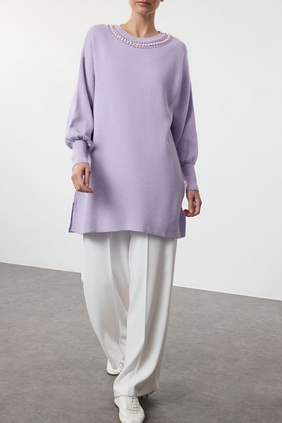 Edit by Trendyol Pulover de tricotaj cu perle liliac TEDAW25AK00003