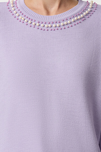 Edit by Trendyol Lilac Pearl Detailed Knitwear Sweater Tedaw25Ak00003