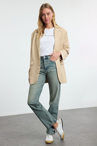 Trendyol Collection High Waist Blue Straight Jeans - Twoaw25Je00333