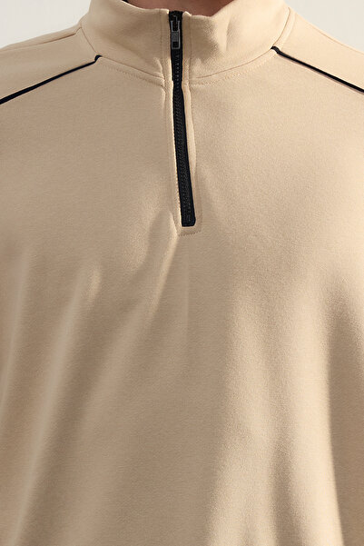 Trendyol Collection Βαμβακερό φούτερ με φερμουάρ Fleece Piping - Stand Collar TMNAW25SW00033