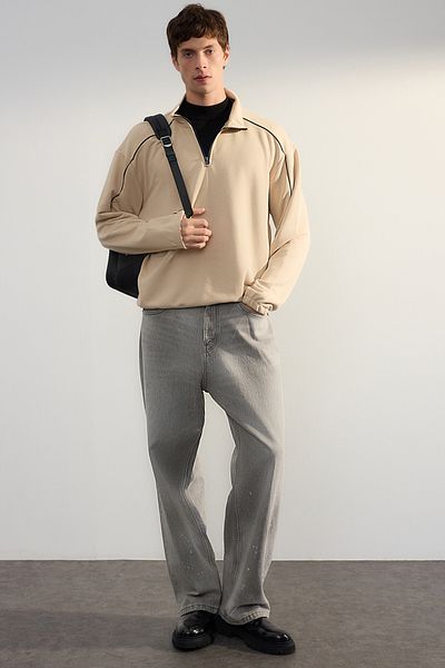 Trendyol Collection Oversize fleecová bavlněná mikina na zip - stojáček TMNAW25SW00033