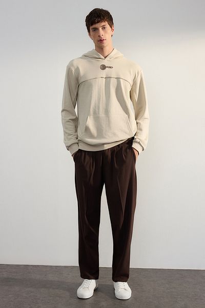 Trendyol Collection Μπεζ Premium κανονική/κανονική κοπή με λεπτομέρεια ραφής κεντημένη φούτερ χωρίς σημάδι TMNAW25SW00099
