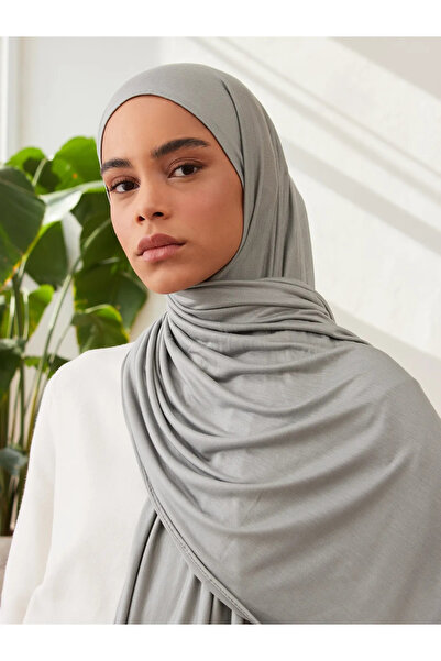 Femple Modest شال جيرسي صغير فاخر - رمادي أخضر، 150x50 سم، حجاب