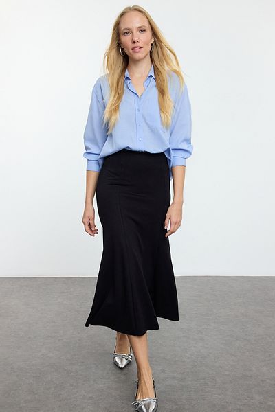 Trendyol Collection Fusta neagră tricotată elastică Midi TWOAW25ET00107