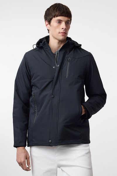 Trendyol Collection Softshell Navy Regular Fit - Silný fleece, větru a vodě odolný zimní kabát Tmnaw25Mo00042