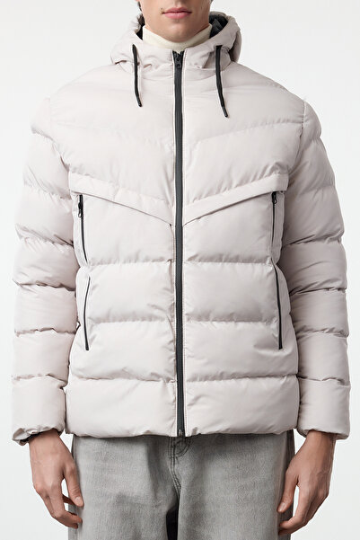 Trendyol Collection Nafukovací zimní bunda s kapucí v barvě kamene – vodě a větru odolná, střih Regular Fit Tmnaw25Mo00041