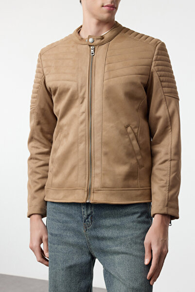 Trendyol Collection Camel Suede Winter Biker Coat - Λεπτή εφαρμογή, ανθεκτική στον αέρα και στο νερό TMNAW25MO00048