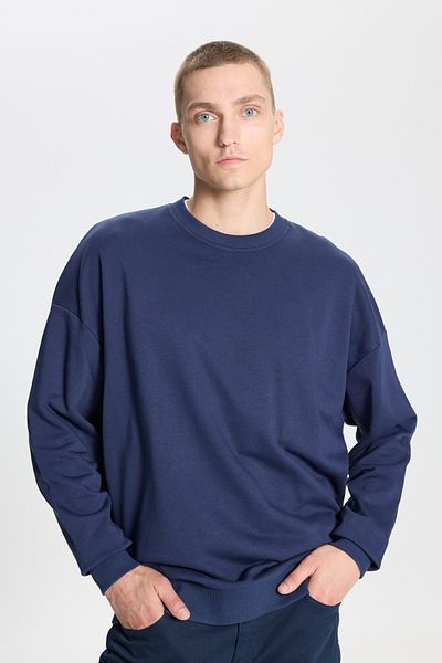 AC&Co / Altınyıldız Classics Βαμβακερό φούτερ Navy Blue Oversize - 3 Κλωστές, Crew Neck