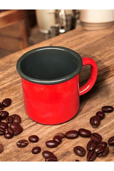 qussine Enameled 350 ml Red Green Corded Cup and Camper Mug