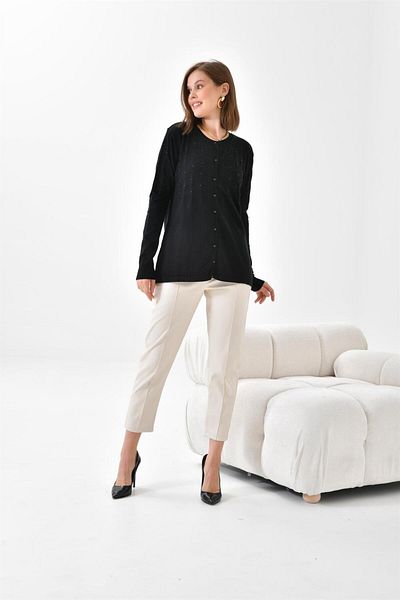 FTZ WOMEN Cardigan cu detalii perle de damă, negru 20048