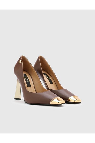 İLVİ Alanzo Genuine Leather Brown Women's Heeled Shoes