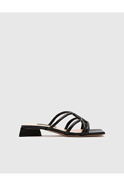 İLVİ Olono Genuine Leather Women's Black Heeled Slippers