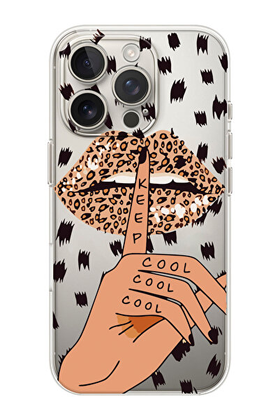 shoptocase iPhone 16 PRO Uyumlu Keep Cool Desenli Şeffaf Silikon Telefon Kılıfı