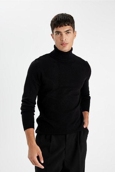 DeFacto Schwarzer Slim-Fit Slim-Fit-Rollkragenpullover Basic Plain Knitwear R1124az24wn