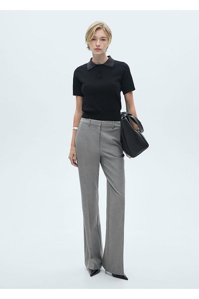 MANGO Woman Stone Collared Knitwear Polo Shirt